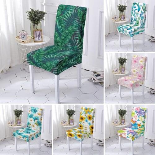 High Elastic Chair Cover Leaves/Flowers Pattern Chair Slipcover Stretch Seat Cover Anti-dirty Chair Cover Set for Dining Room