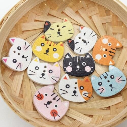 High Quality 10pcs lovely Cat Wooden Decorative Buttons For Sewing Scrapbooking Crafts