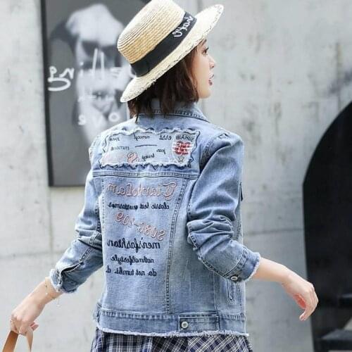 Denim Short Jacket Women 2021New Spring Autumn Korean Slim Net Red Embroidery Women Jeans Coats Loose Plus Size Denim Jackets