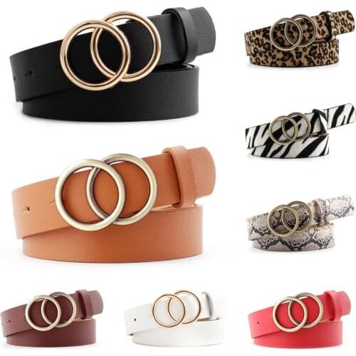 Double Ring Women Belt Fashion Waist Belt PU Leather Metal Buckle Heart Pin Belts For Ladies Leisure Dress Jeans Wild Waistband
