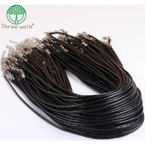 50pcs Braided Adjustable Black Leather Rope Wax Cord DIY Handmade Necklace Pendant Lobster Clasp String Cord Jewelry Chains