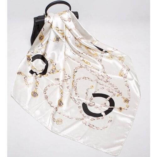 2020 90x90 KeyChain print Multipurpose women Silk twill scarf Satin square tie Hairband ladies foulard femme towel bufanda shawl