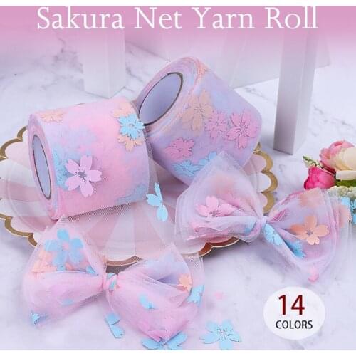 25 Yards Sakura Mesh Fabric Tulle Roll DIY Gauze Tutu Skirt Bow Poms Hairbands Clips Wedding Birthday Decor DIY Accessory