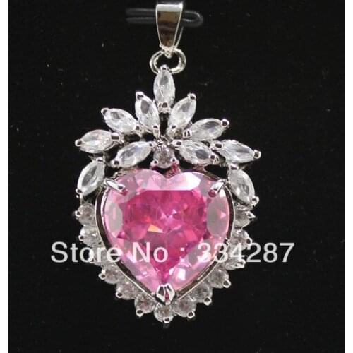 3 color! noblest pink/red/blue/purple heart love zircon pendant free chain