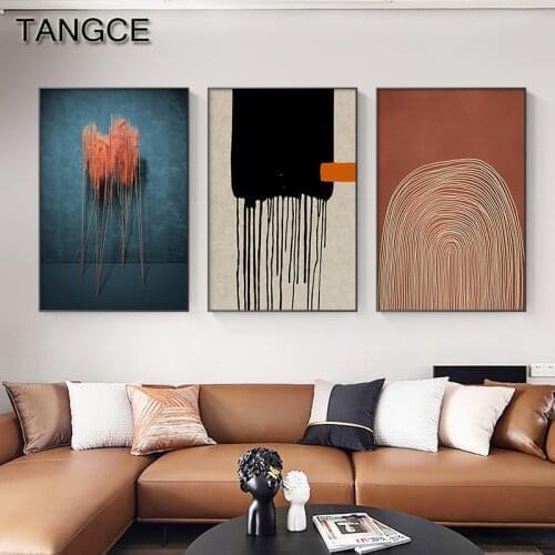 Abstract Blue Red Wall Art Canvas Painting Color Geometric Line Minimalist Picture Poster N Print Gallery Living Room Home Decor