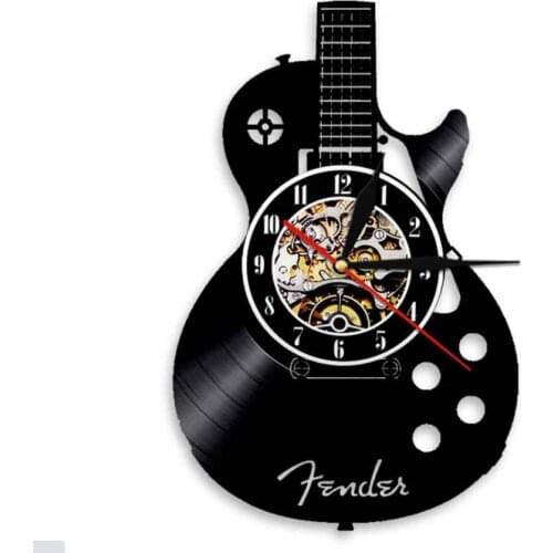 Acoustic Guitar Wall Art Wall Clock Musical Instrument Home Interior Wall Decor Vinyl Record Wall Clock Rock n Roll Musical Gift