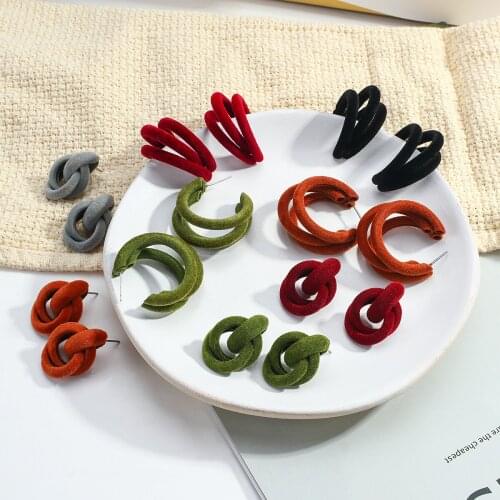 AMORCOME Fashion Velvet Cloth C Shape Knoted Stud Earrings For Women Korean Trendy Geometric Statement Earring Jewelry Gifts