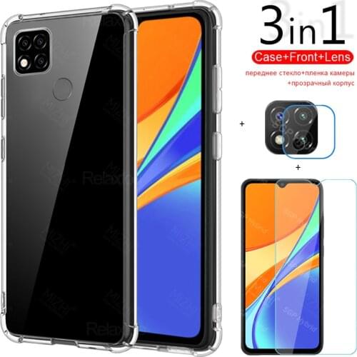 Redmi 9c case 3in1 transparent case for xiaomi redmi 9c xiomi xaomi redmy 9 c a c9 9a redmi9c tempered glass camera phone cover