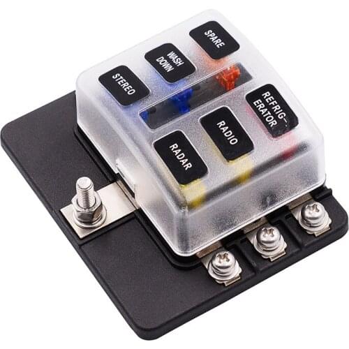 12-32V Car Blade Fuse Box Holder 6 Ways Modified Fuse Box Terminal Block with LED Warning Light for Car Boat Marine 1 in 6 Out