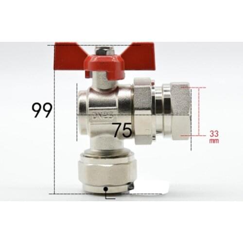 DN25 G 1" BSPP Female Fit 20/25mm ID/OD PEX Tube Nickel Plated Brass Angle Ball Valve With Red Handle For Water Mainfold