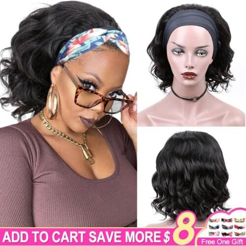 Loose Deep Wave 8-10 Inch Headband Wig Human Hair Wigs For Black Women Brazilian Machine Made Remy Natural Color 150% Density