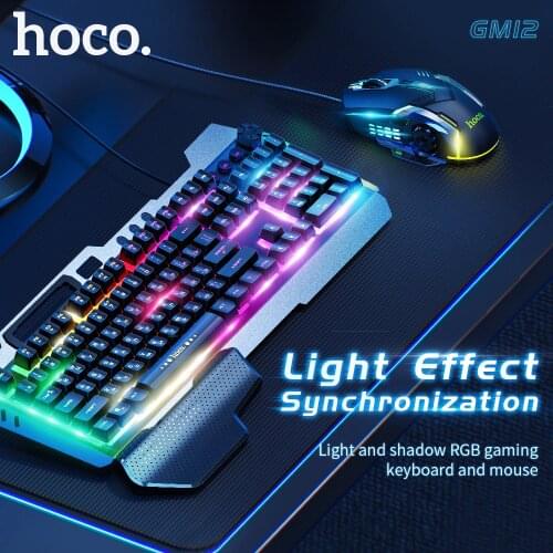 HOCO Gaming Mechanical Keyboard 108 Keys With RGB LED Backlit Ergonomic Gaming Keyboard And Mouse Set 1.5M USB Wire PC Keybord