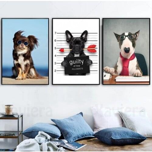 Creative Pet Dog Fashion Wall Art Canvas Painting Modern Poster and Print Wall Pictures Home Decoration for Living Room Bedroom