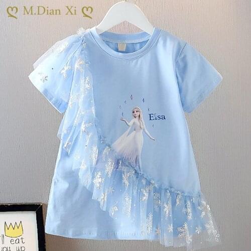 Summer Toddler Girls Lace Dress Kids Cartoon Frozen Elsa Mesh Princess Wedding Dresses Children Clothing for Baby Girls 2-6Y