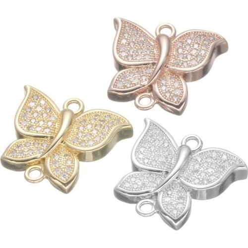 Copper Micro Pave Butterfly Connectors Jewelry Findings Silver Color Butterfly With AAA Zircon Stone 18*17mm 5pcs CHF554