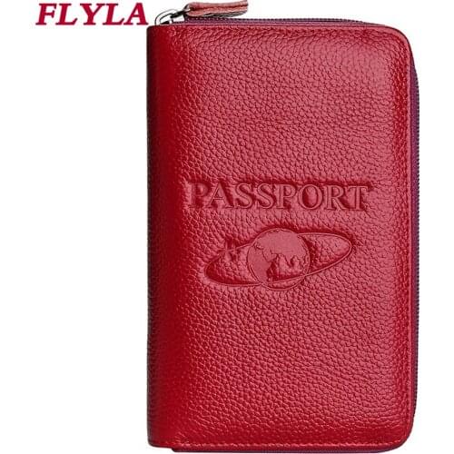 Multifunctional Mobile Phone Passport Bag Boarding Bag RFID Anti-theft Brush Genuine Leather card holder Passport Book