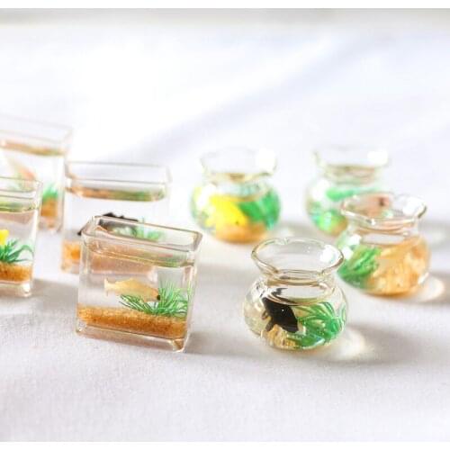 Simulation Miniature Glass Koi Tank Square Fish Tank Doll House Accessories Home Model Dolls Accessories