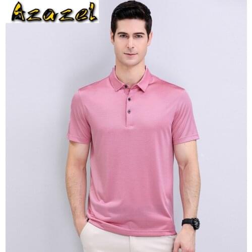 Azazel 2020 New Polo Shirt Men 100% Silk Summer Clothes Lapel Business Ice Silk shirts Short Sleeve Shirt Solid Color 220