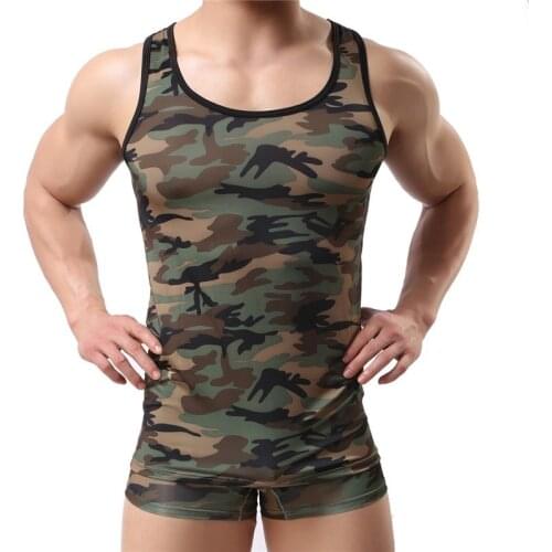 Mens Undershirts Tank Tops Boxer Shorts Underwear Camouflage Printed Sleeveless Shirts Trunks Sleepwear Camiseta Plus Size