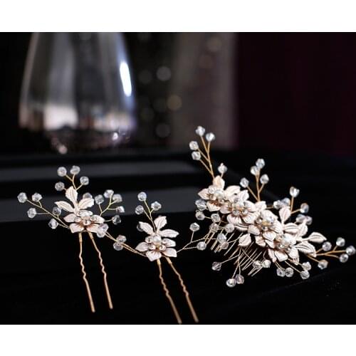 New Delicate Bridal Golden Hair Comb hairpins Set Sweet Hipster Handmade Flower Wedding Hair Accessories