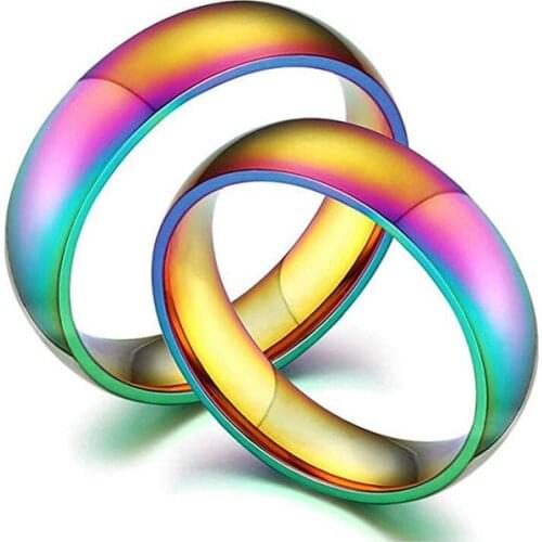 2020 New Fashion 6mm Wide Gay Couple Rings Jewelry Rainbow Color Wedding Rings for Women and Men Wholesale Stainless Steel Ring