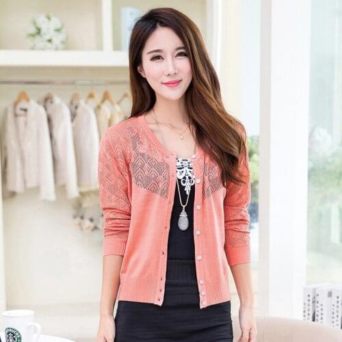 New Style Spring Fashion Women Knitted Hollow-Out Sweater Cardigan Outerwear Think Knitwear Long Sleeve