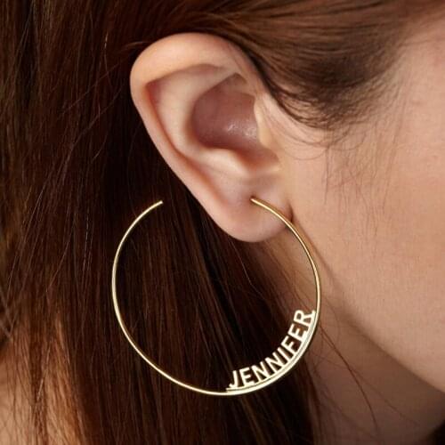 OL Style Custom Name Hoop Earrings Fashion Jewelry Dainty Big Circle Personalized Stainless Steel Earrings For Female Xmas Gifts