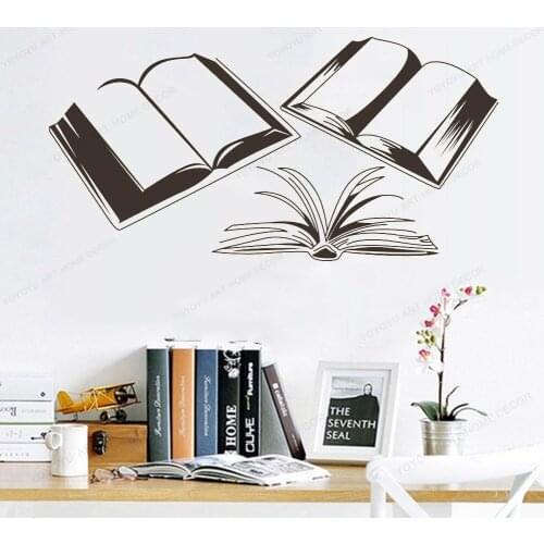 Open Book Design Wall Sticker Library Home Interior Decor Books Quote Wall Decal Removable Open Books Vinyl Wall Poster HD264