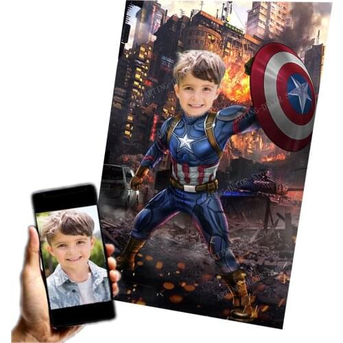 Marvel Spiderman Personal Photos Custom Print on Canvas Painting Wall Art Captain America Poster Superhero Picture Kids Gift