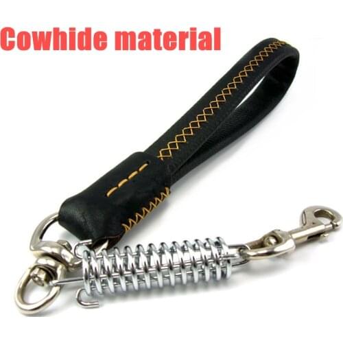 Dog Short chain leash Explosion proof large dog lead PU leather handle big dog leashes Spring buffer black metal pet traction