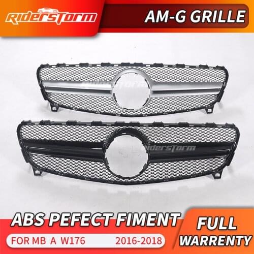 Am g Look ABS Front Bumper Grill For mercedez A Class W176 A180 A200 A45 AMG Silver/Black Sport Edition 2016-2018 Without Emblem