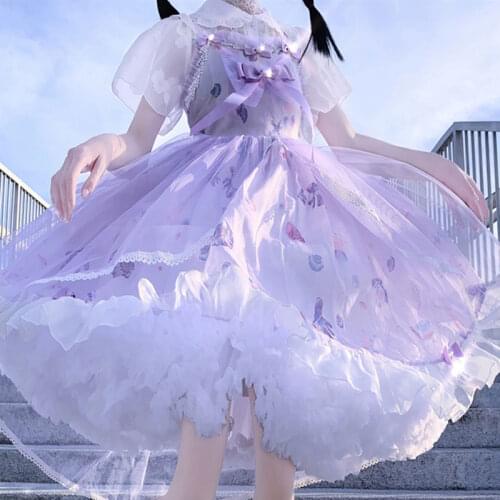 Sleeveless Strap Cute Dress Womens Summer 2020 New Mid-Length Immortal Stitching Mesh JSK Skirt tea party lolita dress