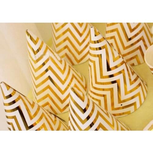 Happy Birthday Funny Party Cone Hat New Years Hat Celebration Decor Gold Silver Stripes Elastic Neck Straps for children adults