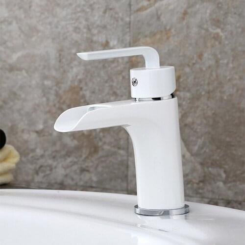 Bathroom Basin Faucet Waterfall Spout Single Lever Lavatory Sink Faucet Paint Copper Cold and Hot Water Mixer Tap Deck Mounted