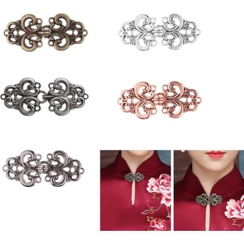 TiaoBug New 5 Pairs Swirl Flower Vintage Chinese Cheongsam Buckle Brooch Clip Sew On Button Cloak Clasp Fasteners Hooks and Eyes