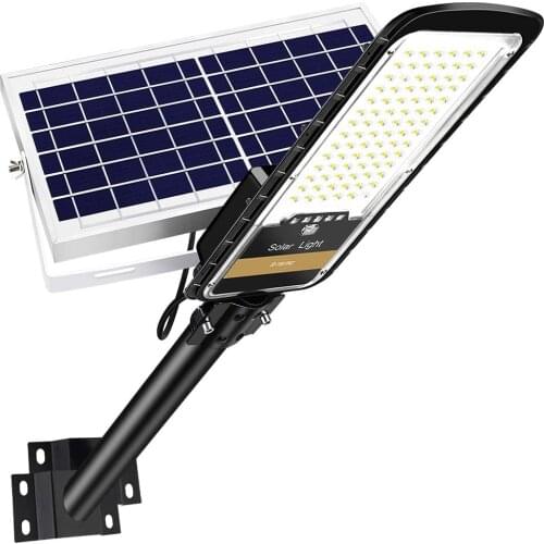 Lofam 80W Solar Street Wall Lights Outdoor IP65 Dusk to Dawn Pole Light with Remote Control for Garden Street