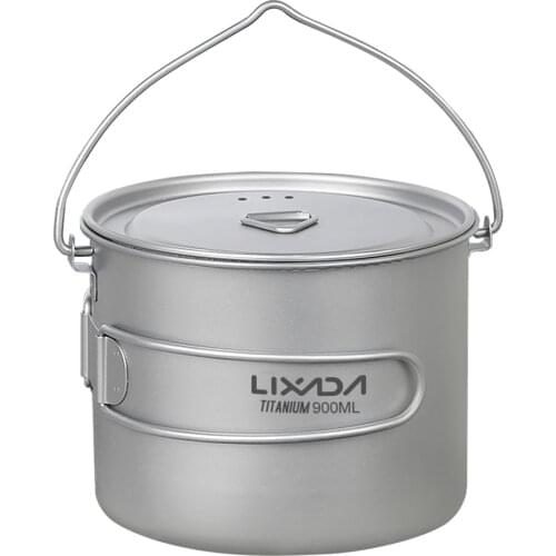 Lixada Outdoor 1100ml Ultralight Titanium Pot Water Mug Cup With Lid Foldable Handle Camping Cooking Picnic hiking equipment