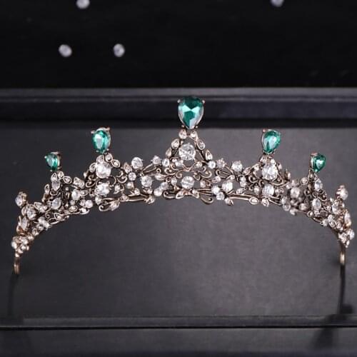 Vintage Baroque Green Rhinestone Crystal Crown Wedding Headdress Bridal Hair Accessories Jewelry Princess Crown Queen Tiara