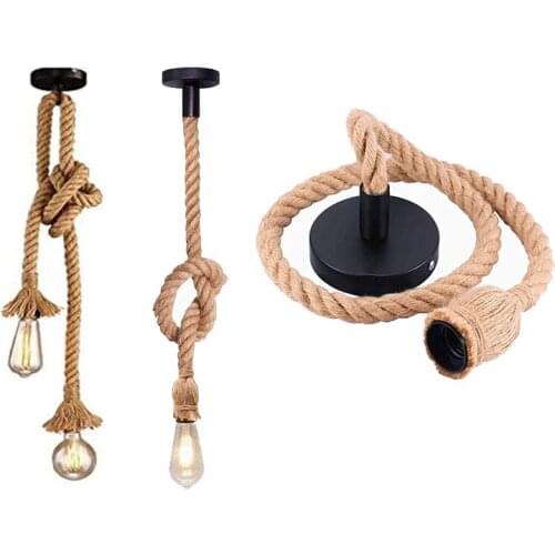 Grensk E26 E27 Vintage Hemp Rope Double Head Pendant Light Lamp Industrial Hanging Home Rural Style Restaurant Bar Cafe Lighting