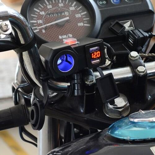 High Quality 12V Motorcycle voltmeter dual USB charger car phone charger waterproof cigarette lighter Motorcycle Phone Charger
