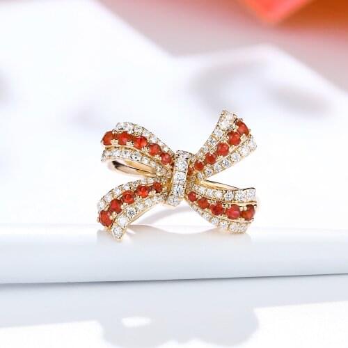 Fashionable and Lovely Temperament Ladies Jewelry Red Two-color AAAA Zircon Ribbon Cross Bow Ring Party Charm Ladies Ring