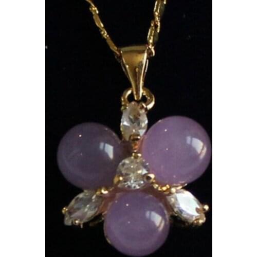 Womens fashion metal gilded with white zircon + Purple Jade Pendant Necklace