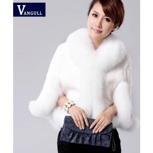 Fur Faux Fur Coat Mink Hair Rex Rabbit Hair Cape Jacket 2017 Black White Fur Overcoat Imitation Rabbit Fur Faux Fox Collar XXXL