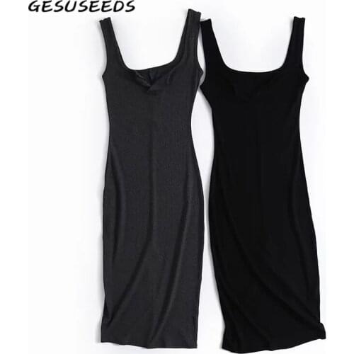 2021 Summer mini dress fashion bodycon dresses women sexy dress sleeveless square neck tank dresses knit black dress split