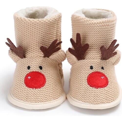 Winter Male baby 0-1 Christmas plus velvet warm soft bottom non-slip baby toddler shoes