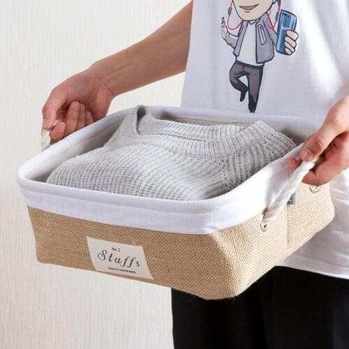 1/2pcs Storag Basket Home Organizer Basket with Handle Foldable Jute Baskets Clothes Closet Organizer Desktop Snacks Storge Bag