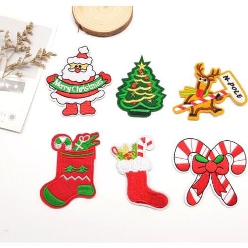 1pcs/lot Christmas series patches iron on cloth stickers DIY badges embroidered Santa Claus Christmas tree patches for clothes