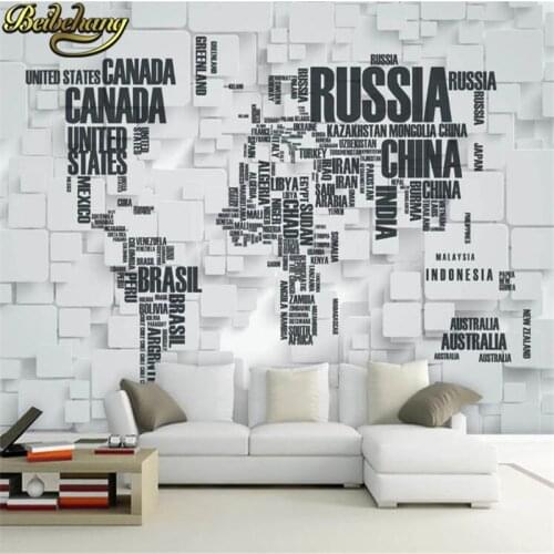 Beibehang 3d retro brick wall murals personalized wallpaper 3D world map letters wall paper for living room TV background mural
