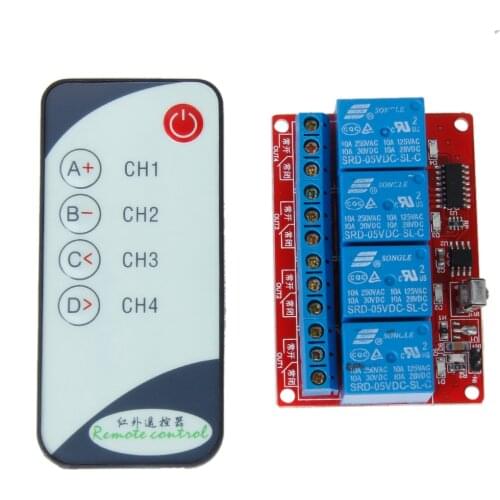 4-Channel 5V LED Relay Module Board With 8 Meters Infrared Remote Control DIY