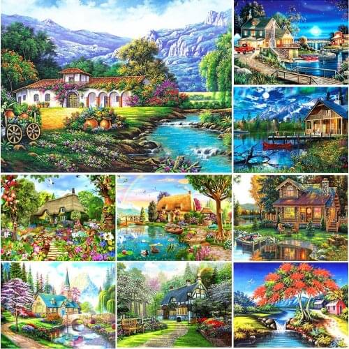 5D DIY Diamond Painting Landscape Picture Square/Round House Diamond Embroidery Rhinestone Art Picture Mosaic Decoration Gift